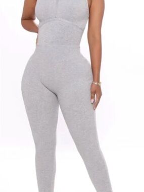 Fashion Nova Sleeveless Ribbed Jumpsuit in Gray